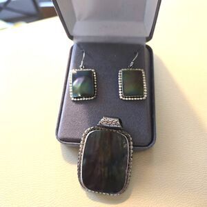 Giovanni Sterling Silver and Abalone Pendant and Earrings Set